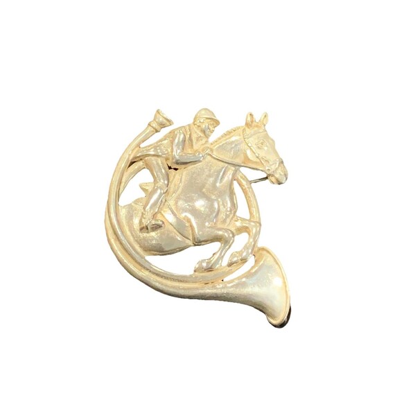 Rare H&H Sterling Silver Fox Hunt Horse Trumpet Ornate Brooch Racing Riding - Picture 2 of 4